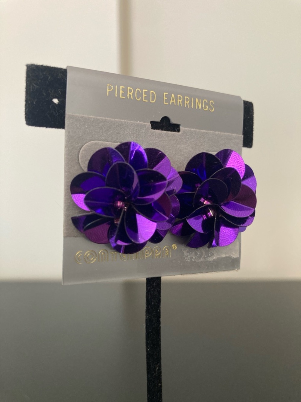 Metallic Purple Sequin Flower Stud Earrings